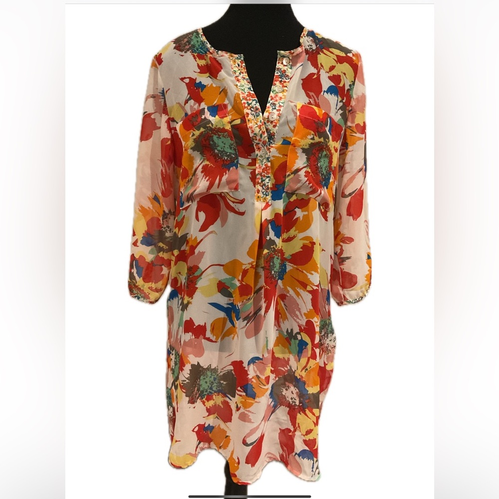 OLIVE HILL Resort wear Vibrant Floral Print Cover Up /Dress/ Tunic